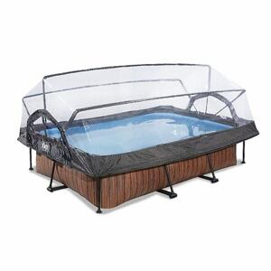 EXIT Dřevěný bazén 300x200x65cm s filtrační pumpou a kopulí - hnědý